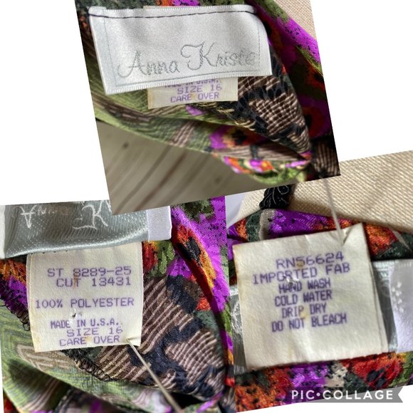 Vintage Patchwork Peacock Silky Blouse Plus Sz 16 - Picture 8 of 8